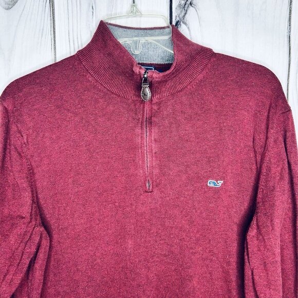 Vineyard Vines Mens 1/4 Zip Long Sleeve Mock Neck Pullover Sweater Burgundy Sz M - Picture 2 of 7